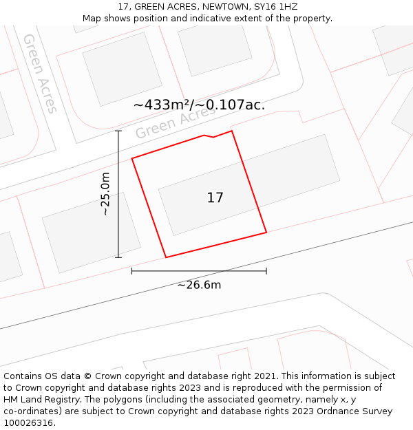 17, GREEN ACRES, NEWTOWN, SY16 1HZ: Plot and title map
