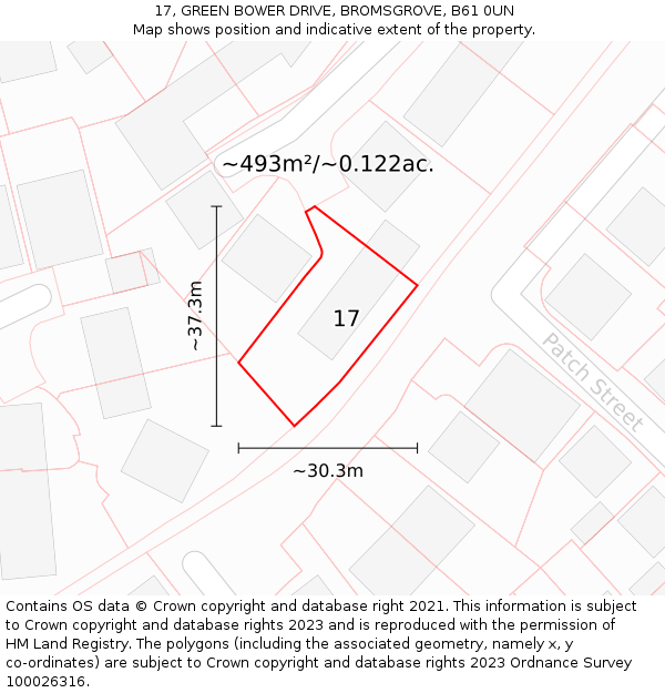 17, GREEN BOWER DRIVE, BROMSGROVE, B61 0UN: Plot and title map