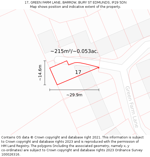 17, GREEN FARM LANE, BARROW, BURY ST EDMUNDS, IP29 5DN: Plot and title map