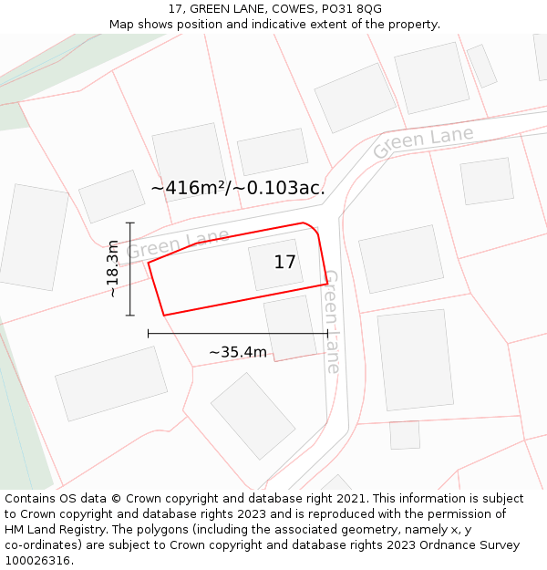 17, GREEN LANE, COWES, PO31 8QG: Plot and title map