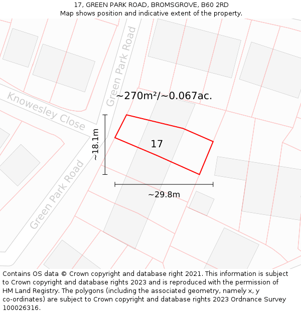 17, GREEN PARK ROAD, BROMSGROVE, B60 2RD: Plot and title map