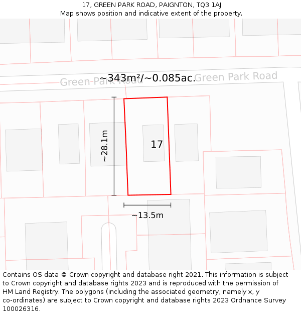 17, GREEN PARK ROAD, PAIGNTON, TQ3 1AJ: Plot and title map