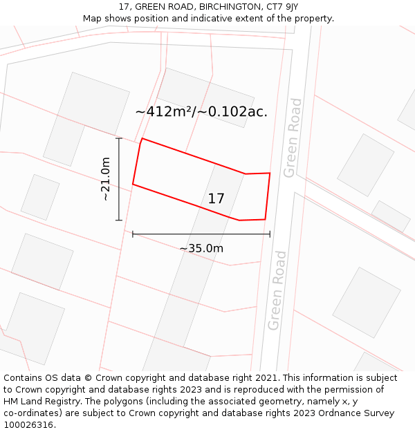 17, GREEN ROAD, BIRCHINGTON, CT7 9JY: Plot and title map