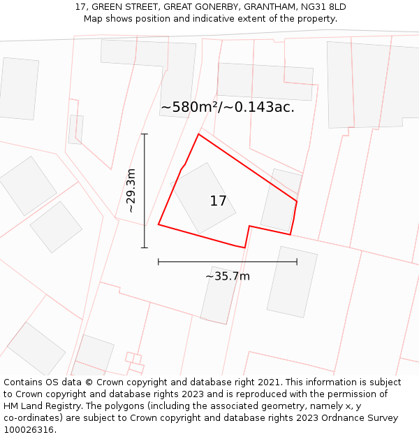 17, GREEN STREET, GREAT GONERBY, GRANTHAM, NG31 8LD: Plot and title map