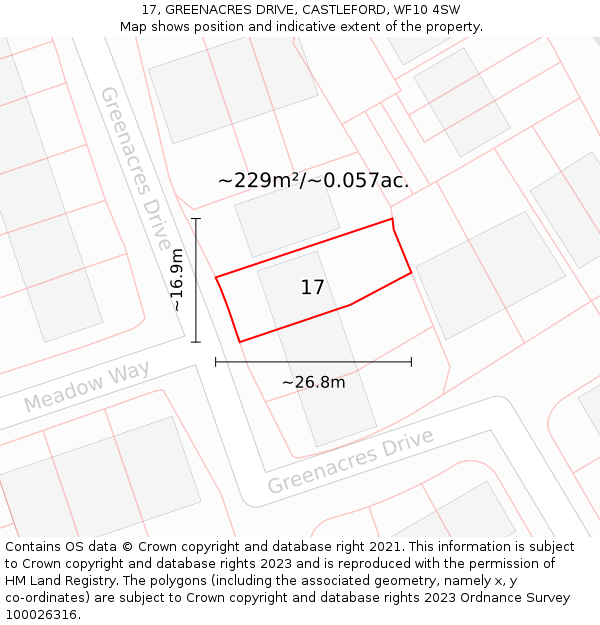 17, GREENACRES DRIVE, CASTLEFORD, WF10 4SW: Plot and title map