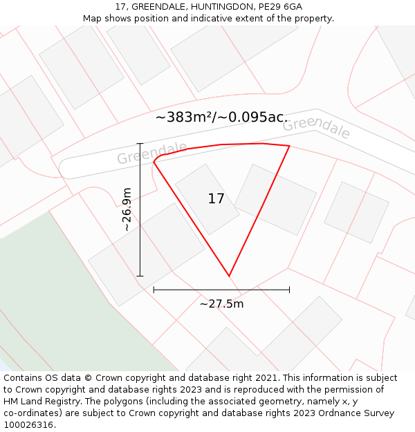 17, GREENDALE, HUNTINGDON, PE29 6GA: Plot and title map