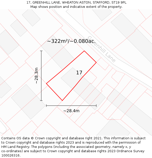 17, GREENHILL LANE, WHEATON ASTON, STAFFORD, ST19 9PL: Plot and title map