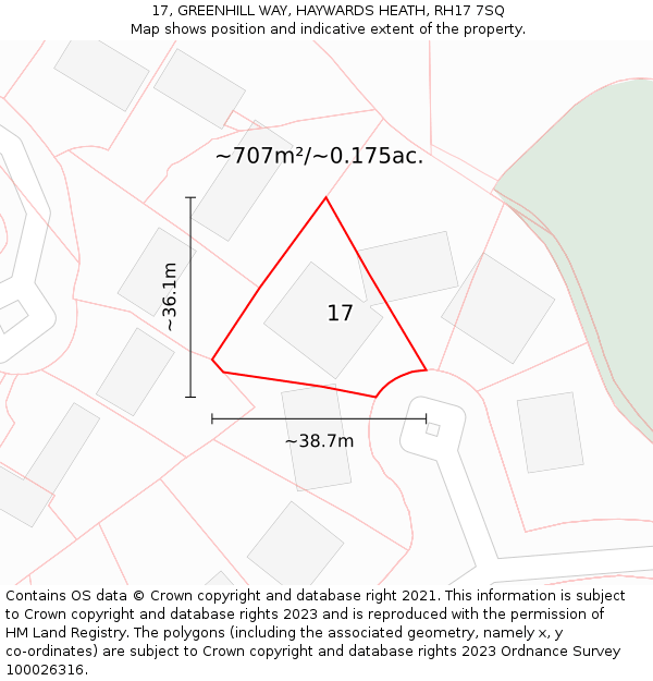 17, GREENHILL WAY, HAYWARDS HEATH, RH17 7SQ: Plot and title map