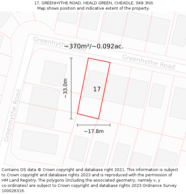 17, GREENHYTHE ROAD, HEALD GREEN, CHEADLE, SK8 3NS: Plot and title map