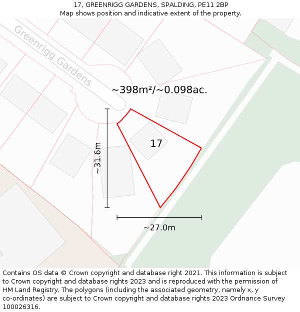 17, GREENRIGG GARDENS, SPALDING, PE11 2BP: Plot and title map