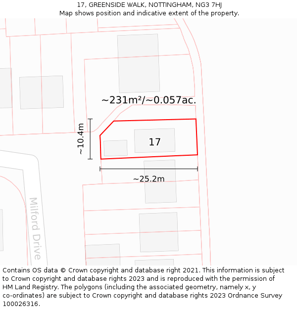 17, GREENSIDE WALK, NOTTINGHAM, NG3 7HJ: Plot and title map