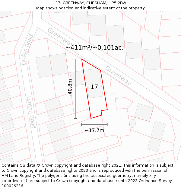 17, GREENWAY, CHESHAM, HP5 2BW: Plot and title map