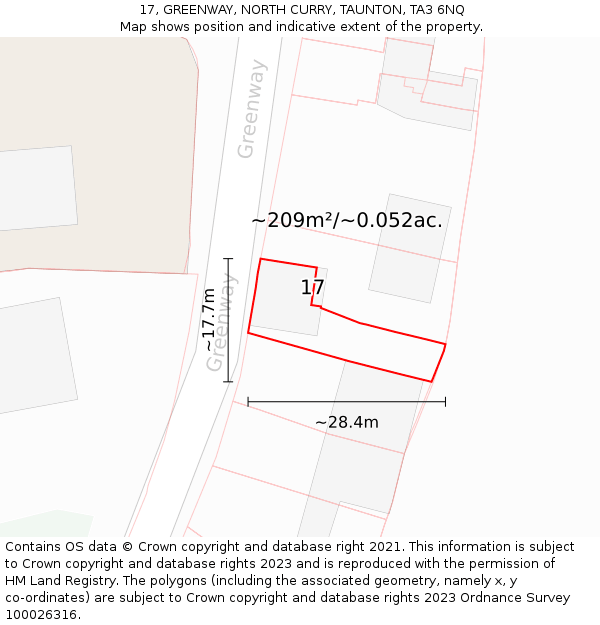 17, GREENWAY, NORTH CURRY, TAUNTON, TA3 6NQ: Plot and title map