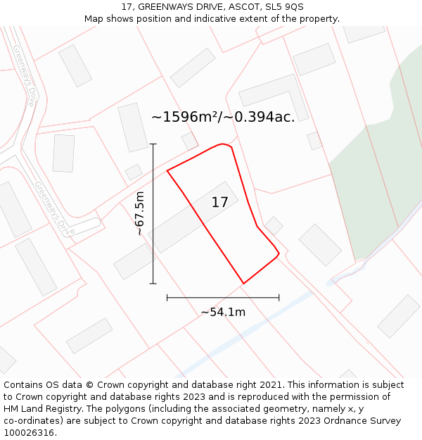 17, GREENWAYS DRIVE, ASCOT, SL5 9QS: Plot and title map