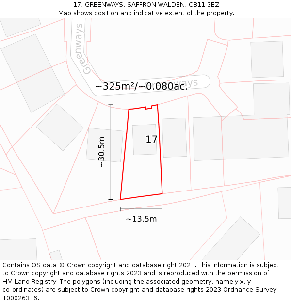 17, GREENWAYS, SAFFRON WALDEN, CB11 3EZ: Plot and title map