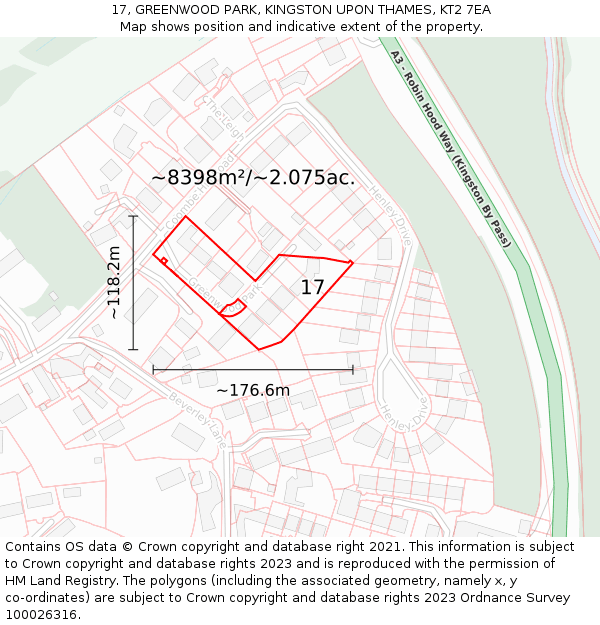 17, GREENWOOD PARK, KINGSTON UPON THAMES, KT2 7EA: Plot and title map