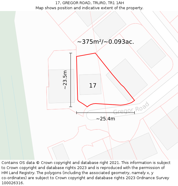 17, GREGOR ROAD, TRURO, TR1 1AH: Plot and title map