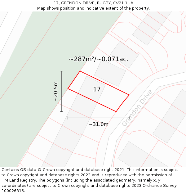 17, GRENDON DRIVE, RUGBY, CV21 1UA: Plot and title map