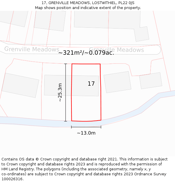 17, GRENVILLE MEADOWS, LOSTWITHIEL, PL22 0JS: Plot and title map