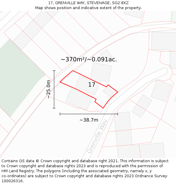 17, GRENVILLE WAY, STEVENAGE, SG2 8XZ: Plot and title map