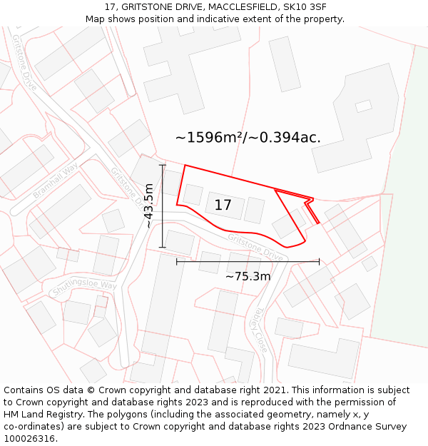 17, GRITSTONE DRIVE, MACCLESFIELD, SK10 3SF: Plot and title map