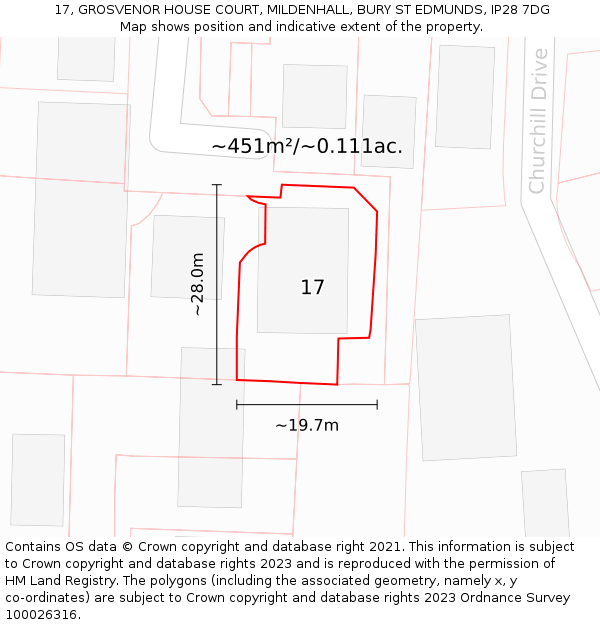 17, GROSVENOR HOUSE COURT, MILDENHALL, BURY ST EDMUNDS, IP28 7DG: Plot and title map