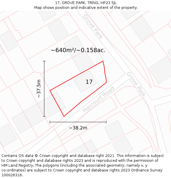 17, GROVE PARK, TRING, HP23 5JL: Plot and title map