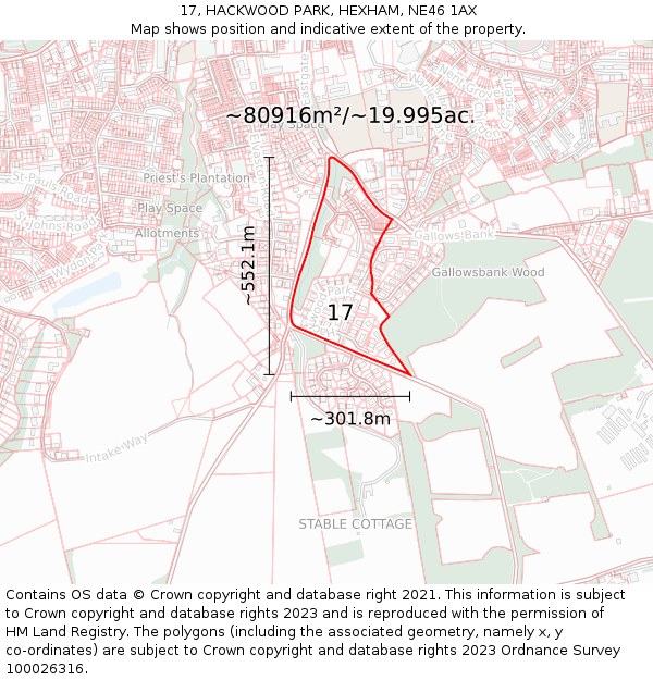 17, HACKWOOD PARK, HEXHAM, NE46 1AX: Plot and title map