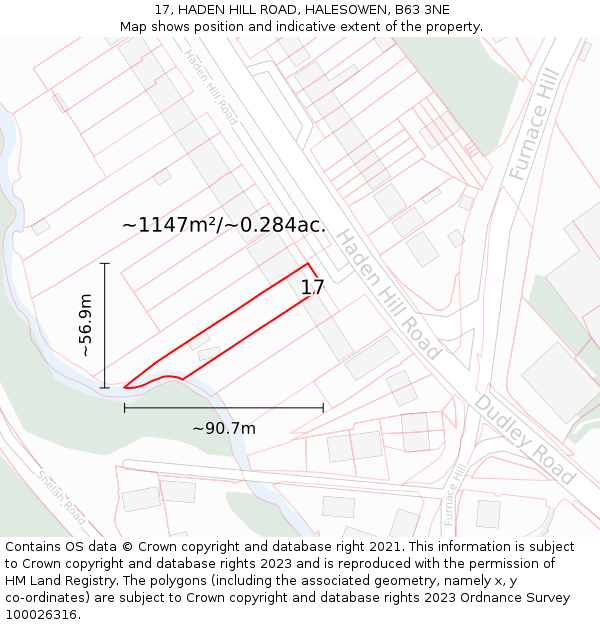 17, HADEN HILL ROAD, HALESOWEN, B63 3NE: Plot and title map