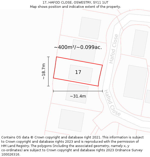 17, HAFOD CLOSE, OSWESTRY, SY11 1UT: Plot and title map