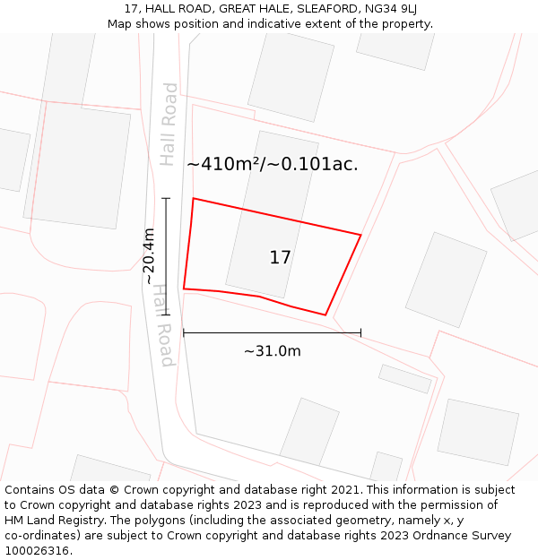17, HALL ROAD, GREAT HALE, SLEAFORD, NG34 9LJ: Plot and title map