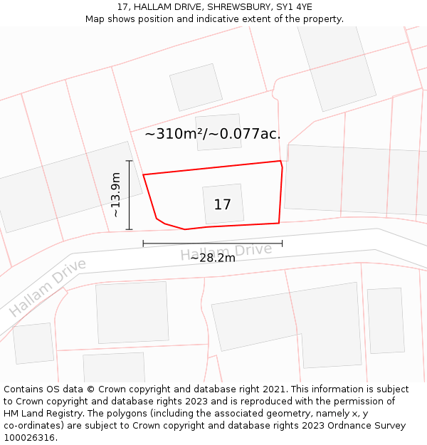 17, HALLAM DRIVE, SHREWSBURY, SY1 4YE: Plot and title map