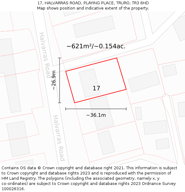 17, HALVARRAS ROAD, PLAYING PLACE, TRURO, TR3 6HD: Plot and title map