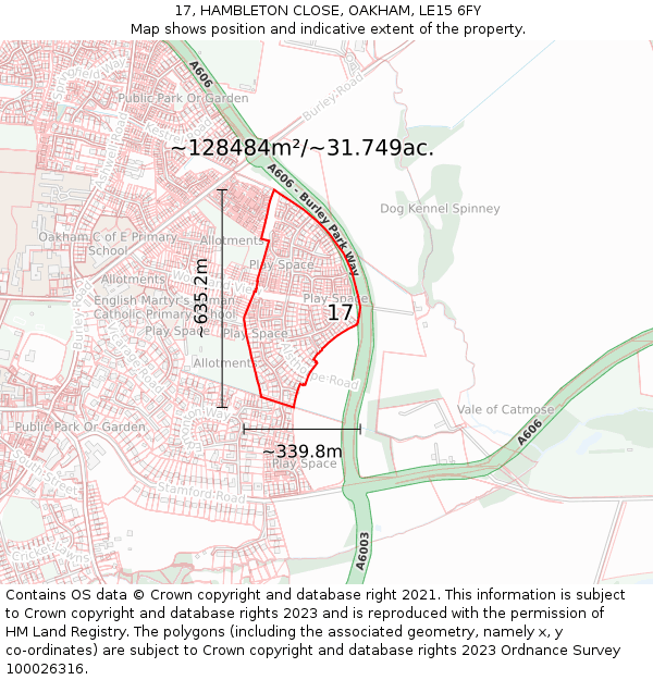 17, HAMBLETON CLOSE, OAKHAM, LE15 6FY: Plot and title map