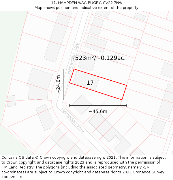 17, HAMPDEN WAY, RUGBY, CV22 7NW: Plot and title map