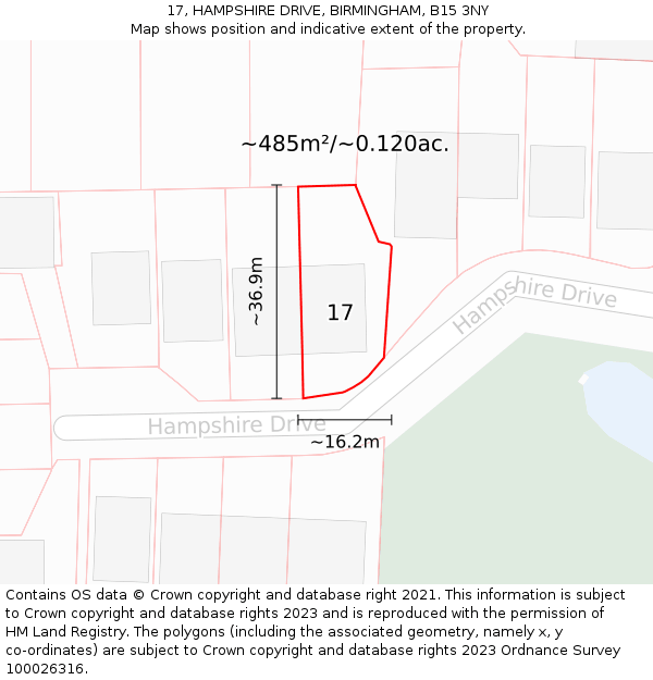 17, HAMPSHIRE DRIVE, BIRMINGHAM, B15 3NY: Plot and title map