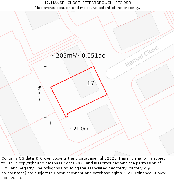 17, HANSEL CLOSE, PETERBOROUGH, PE2 9SR: Plot and title map