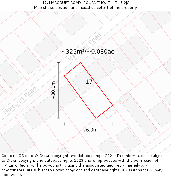 17, HARCOURT ROAD, BOURNEMOUTH, BH5 2JG: Plot and title map
