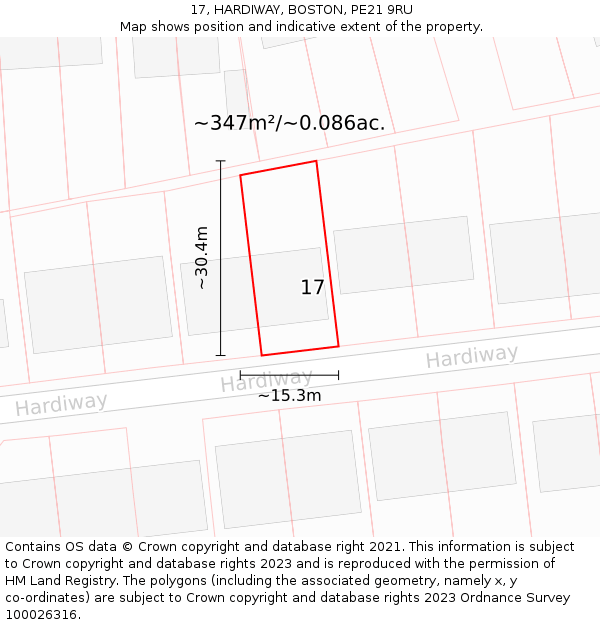 17, HARDIWAY, BOSTON, PE21 9RU: Plot and title map