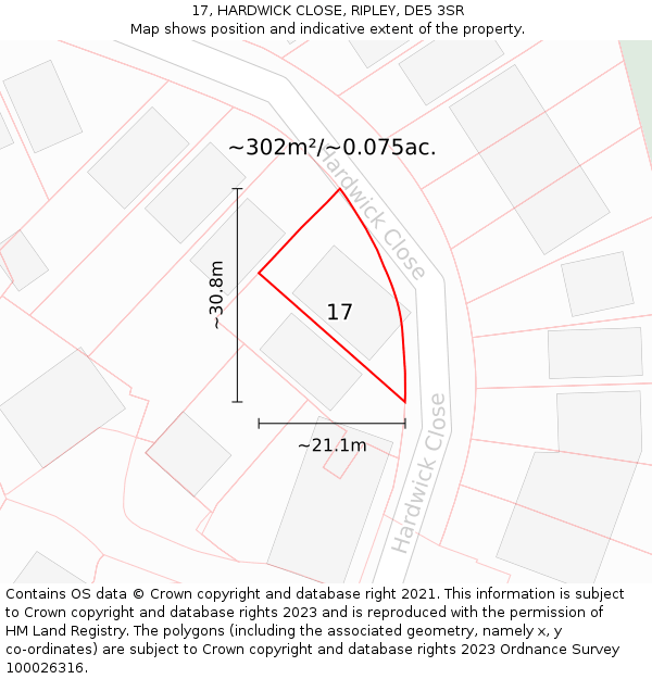 17, HARDWICK CLOSE, RIPLEY, DE5 3SR: Plot and title map