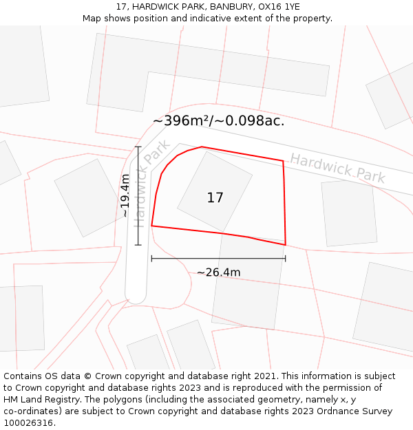 17, HARDWICK PARK, BANBURY, OX16 1YE: Plot and title map