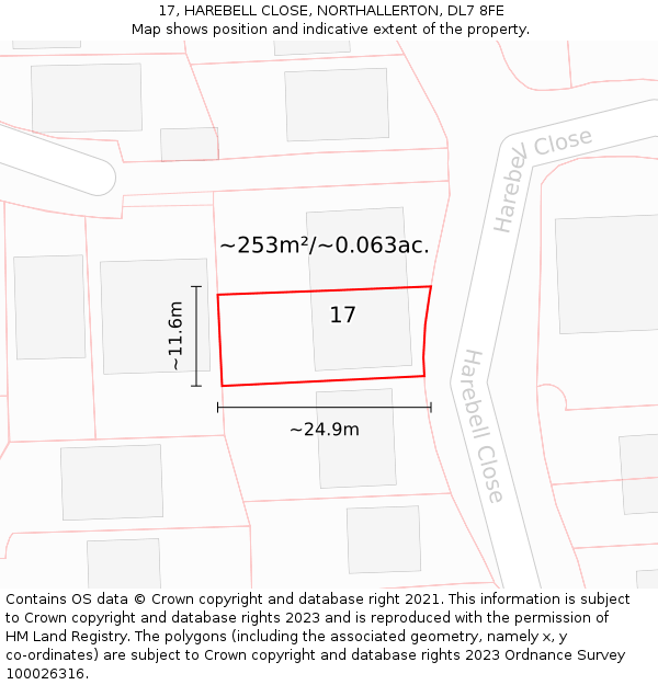 17, HAREBELL CLOSE, NORTHALLERTON, DL7 8FE: Plot and title map