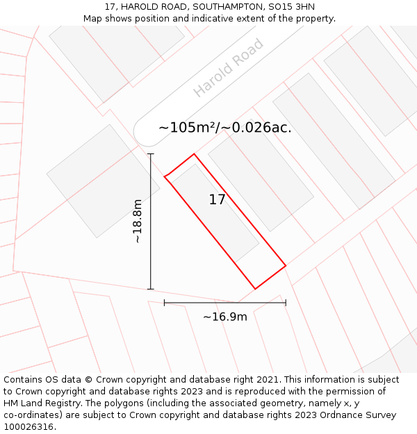 17, HAROLD ROAD, SOUTHAMPTON, SO15 3HN: Plot and title map