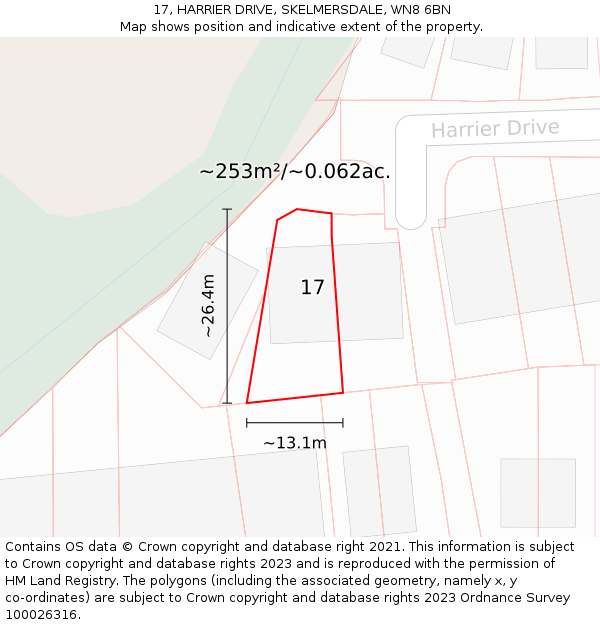 17, HARRIER DRIVE, SKELMERSDALE, WN8 6BN: Plot and title map