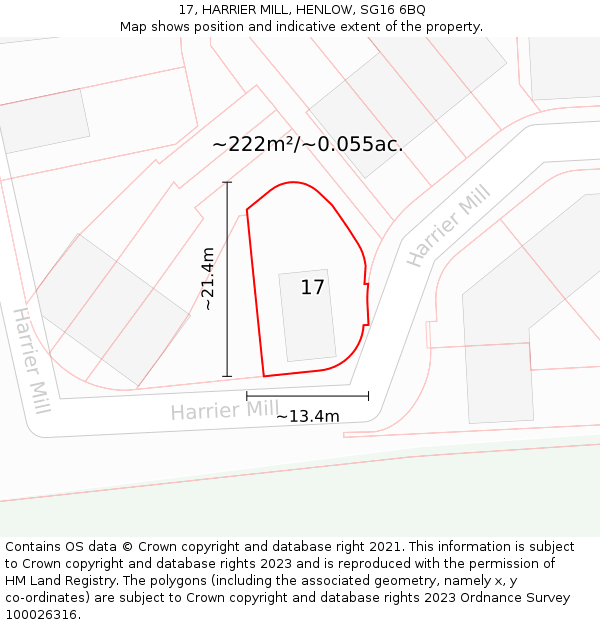 17, HARRIER MILL, HENLOW, SG16 6BQ: Plot and title map