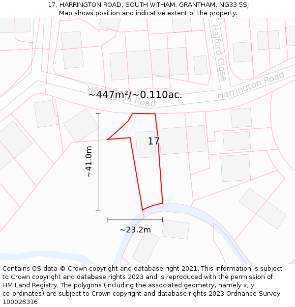 17, HARRINGTON ROAD, SOUTH WITHAM, GRANTHAM, NG33 5SJ: Plot and title map