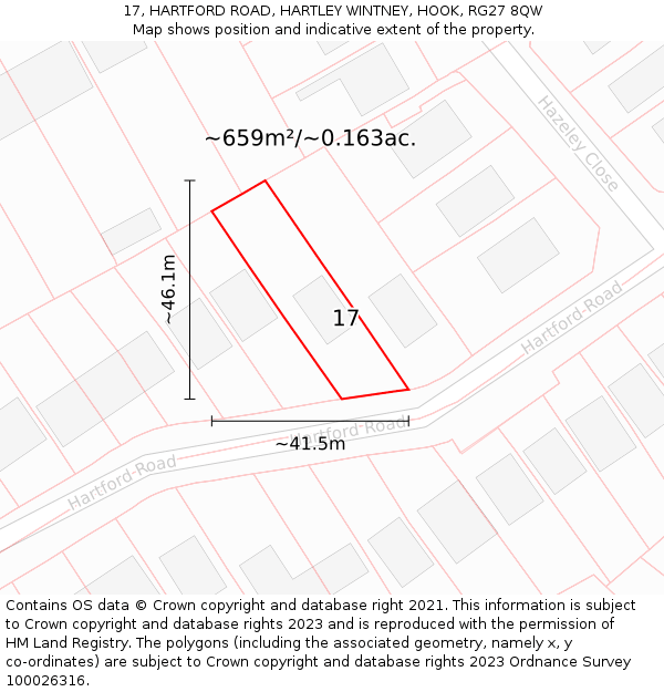 17, HARTFORD ROAD, HARTLEY WINTNEY, HOOK, RG27 8QW: Plot and title map