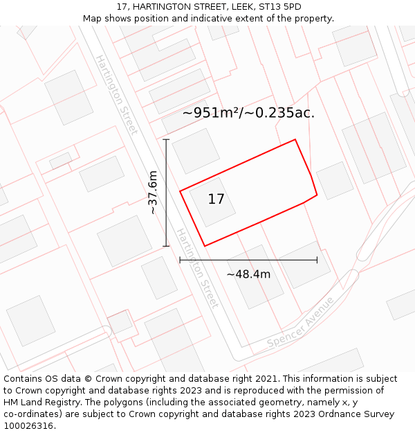 17, HARTINGTON STREET, LEEK, ST13 5PD: Plot and title map