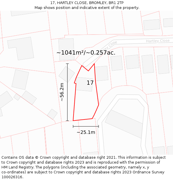 17, HARTLEY CLOSE, BROMLEY, BR1 2TP: Plot and title map
