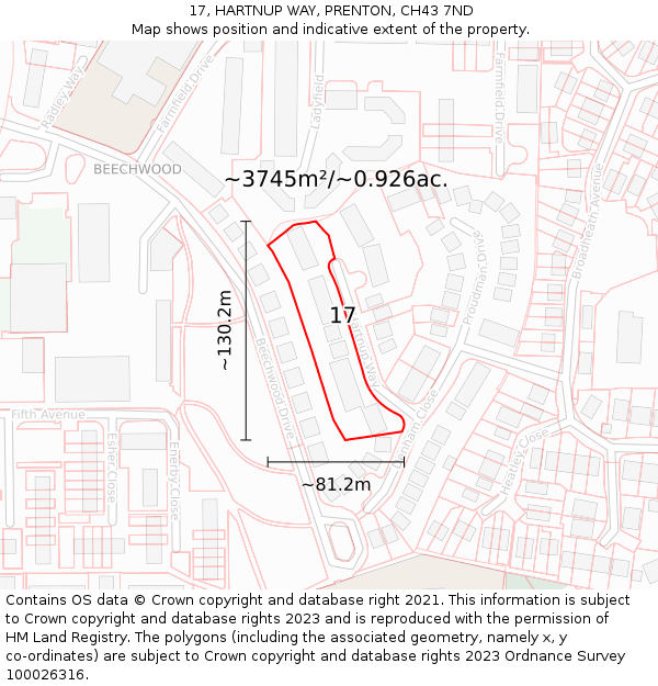 17, HARTNUP WAY, PRENTON, CH43 7ND: Plot and title map